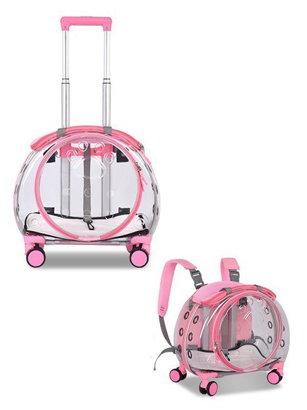 Glipet Disc Şeffaf Çekçekli Kedi Köpek Taşıma Valizi 43x25x40 Cm Pembe