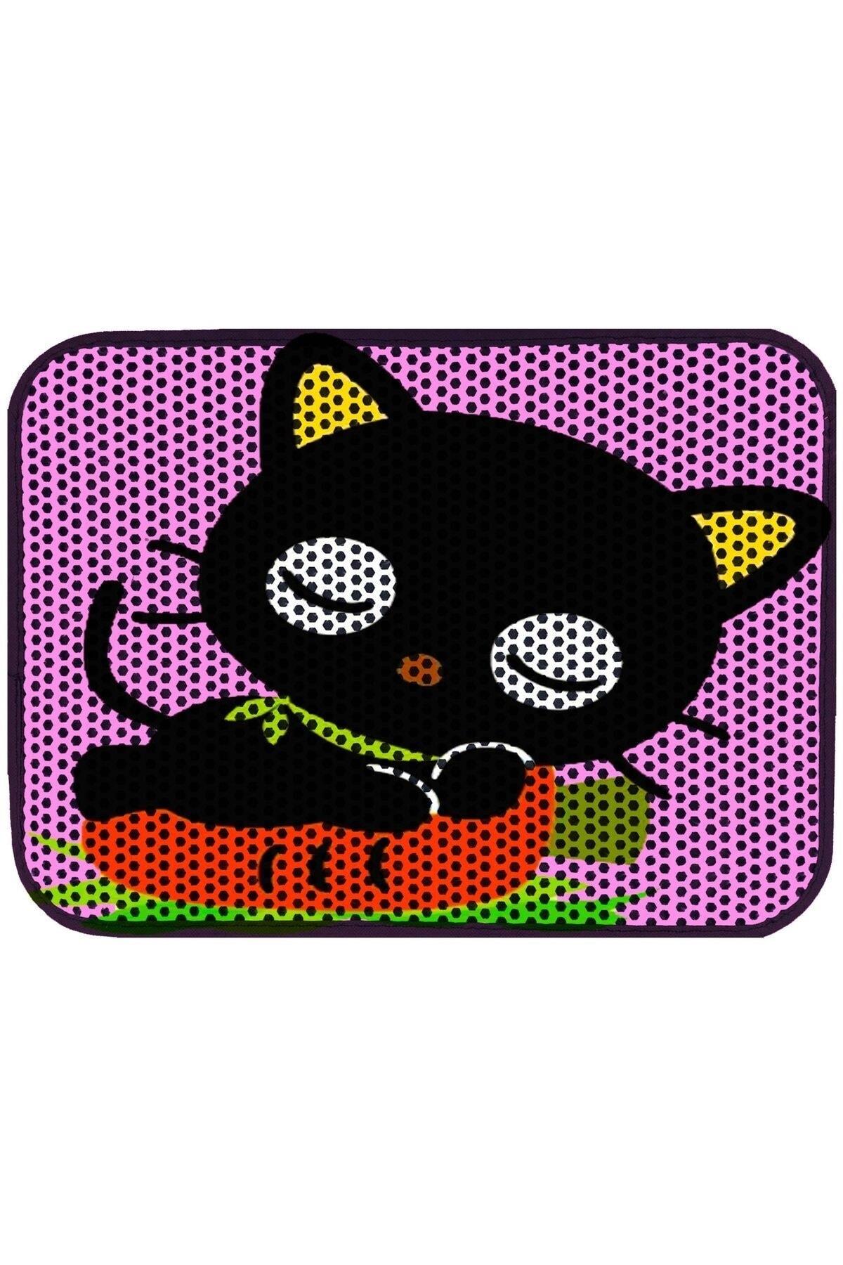 Glipet Elekli Desenli Kedi Tuvalet Önü Paspası 60 x 45 cm Uyuyan Kedi