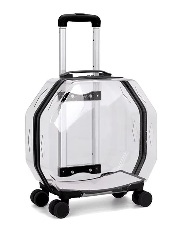 Glipet Hexa Şeffaf Çekçekli Kedi Köpek Taşıma Valizi 45x28x48 Cm Siyah