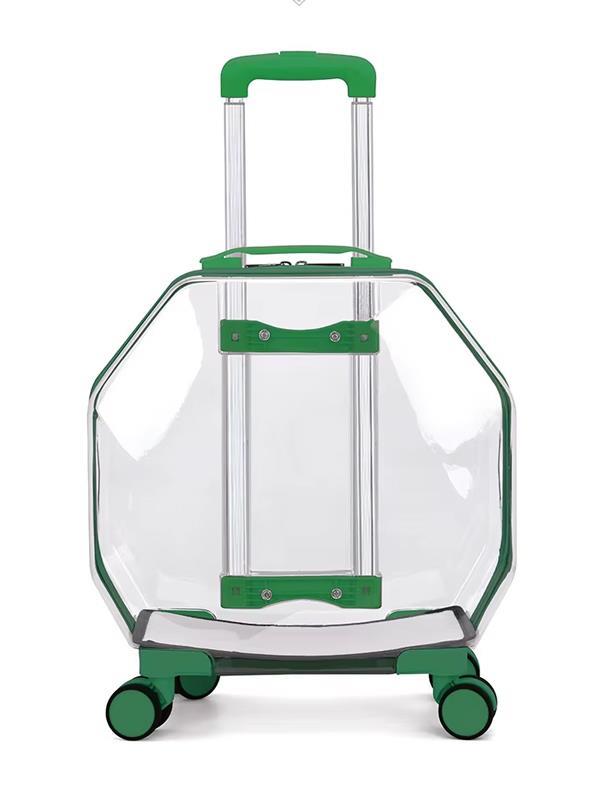 Glipet Hexa Şeffaf Çekçekli Kedi Köpek Taşıma Valizi 45x28x48 Cm Yeşil