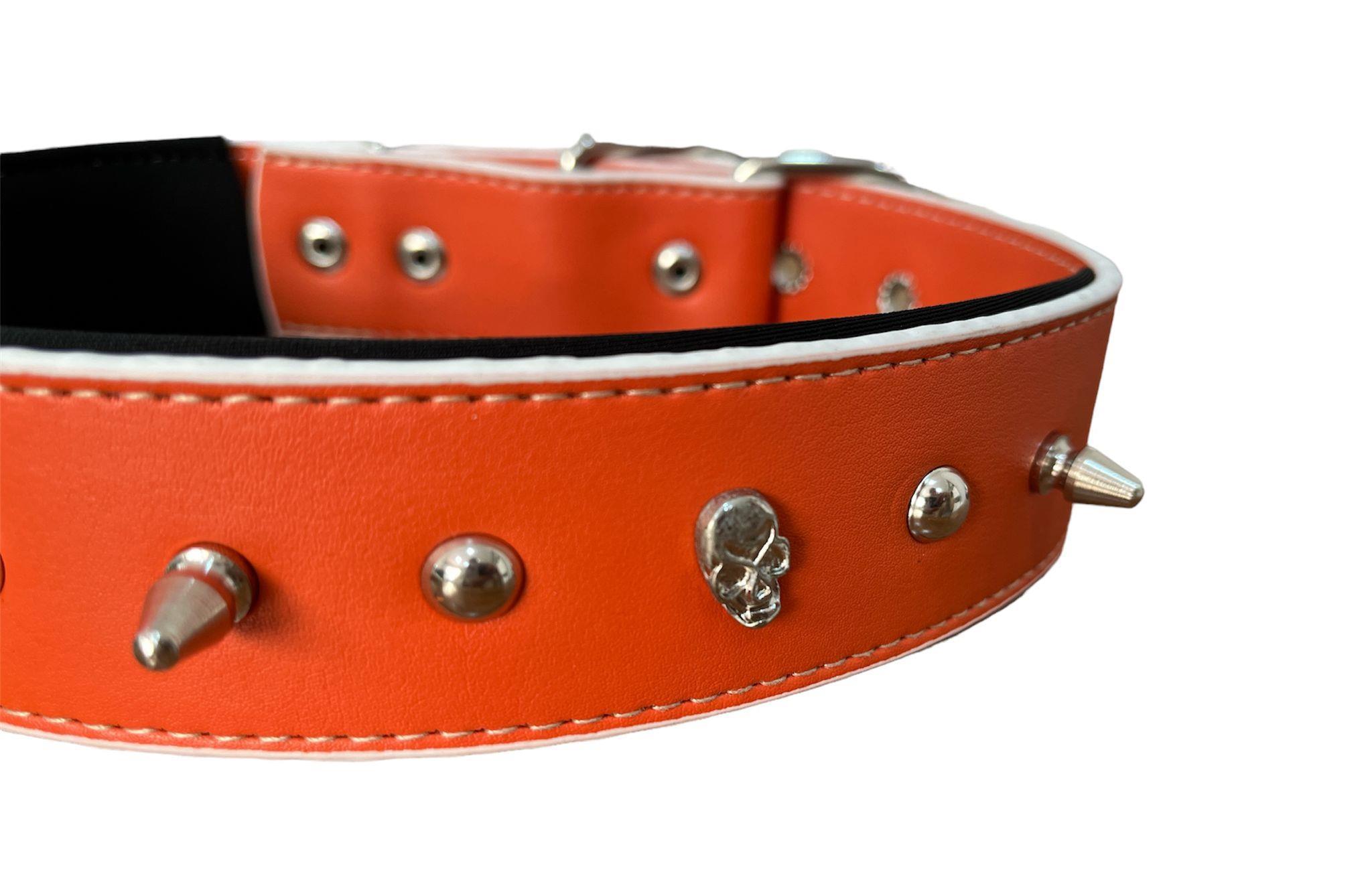 Glipet Kuru Kafalı Ve Çivili Turuncu Renkli Destekli Yumuşak Doku Köpek Boyun Tasması 3x60 Cm