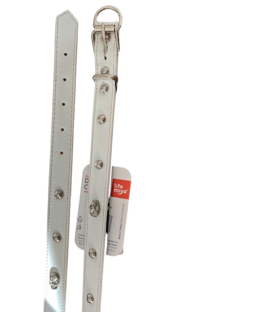 Glipet Kuru Kafalı Yumuşak Dokulu Beyaz Köpek Boyun Tasması 2x45 Cm