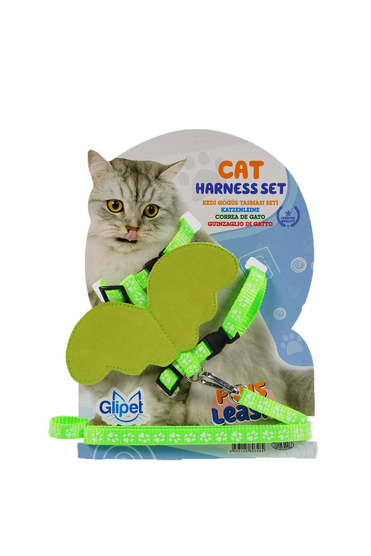 Glipet Melek Kanatlı Kedi Göğüs Tasması Yeşil Pati