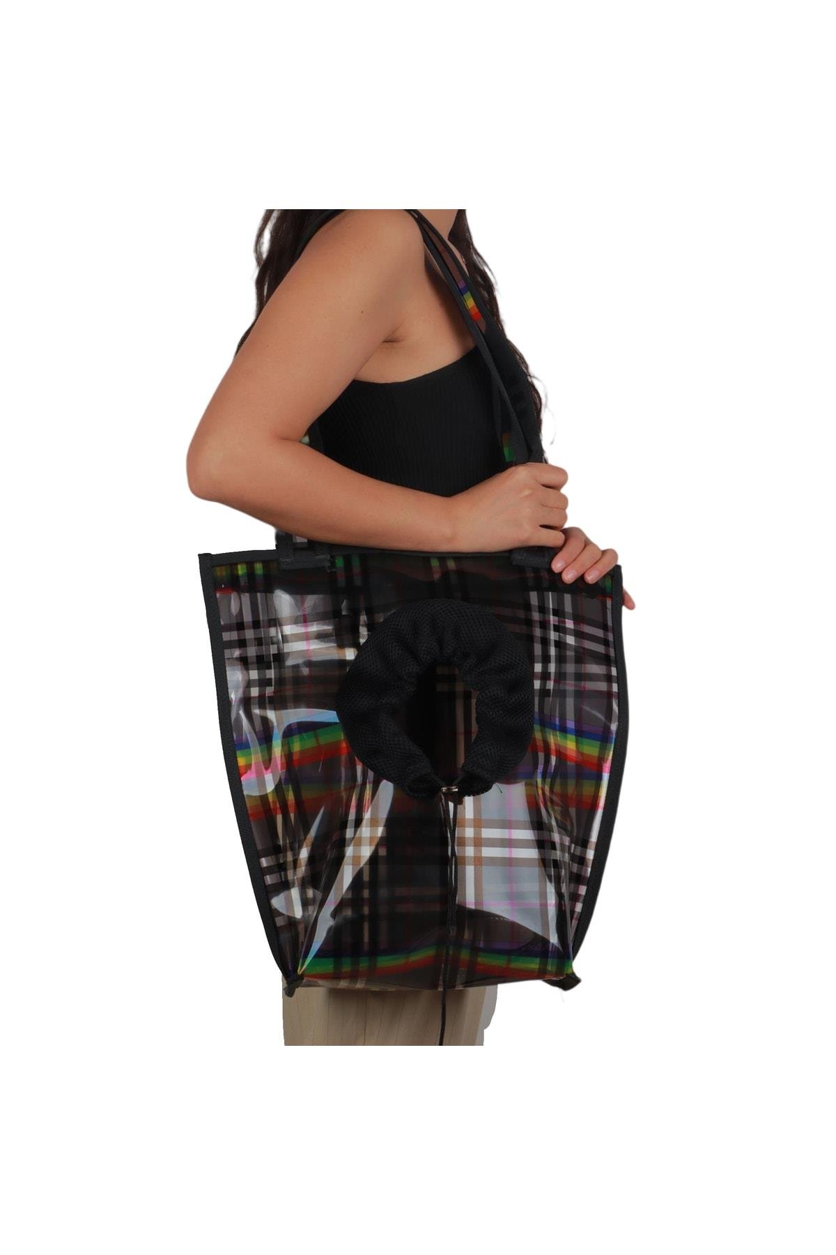 Glipet Omuz Askılı Şeffaf Kedi-köpek Taşıma Çantası 41*39*14 Cm 6 Kg Black Rainbow