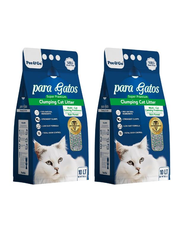 Glipet Paragatos Aktif Karbon Ve Yağmur Ormanı İnce Taneli Kedi Kumu 10 LT 2'li Paket