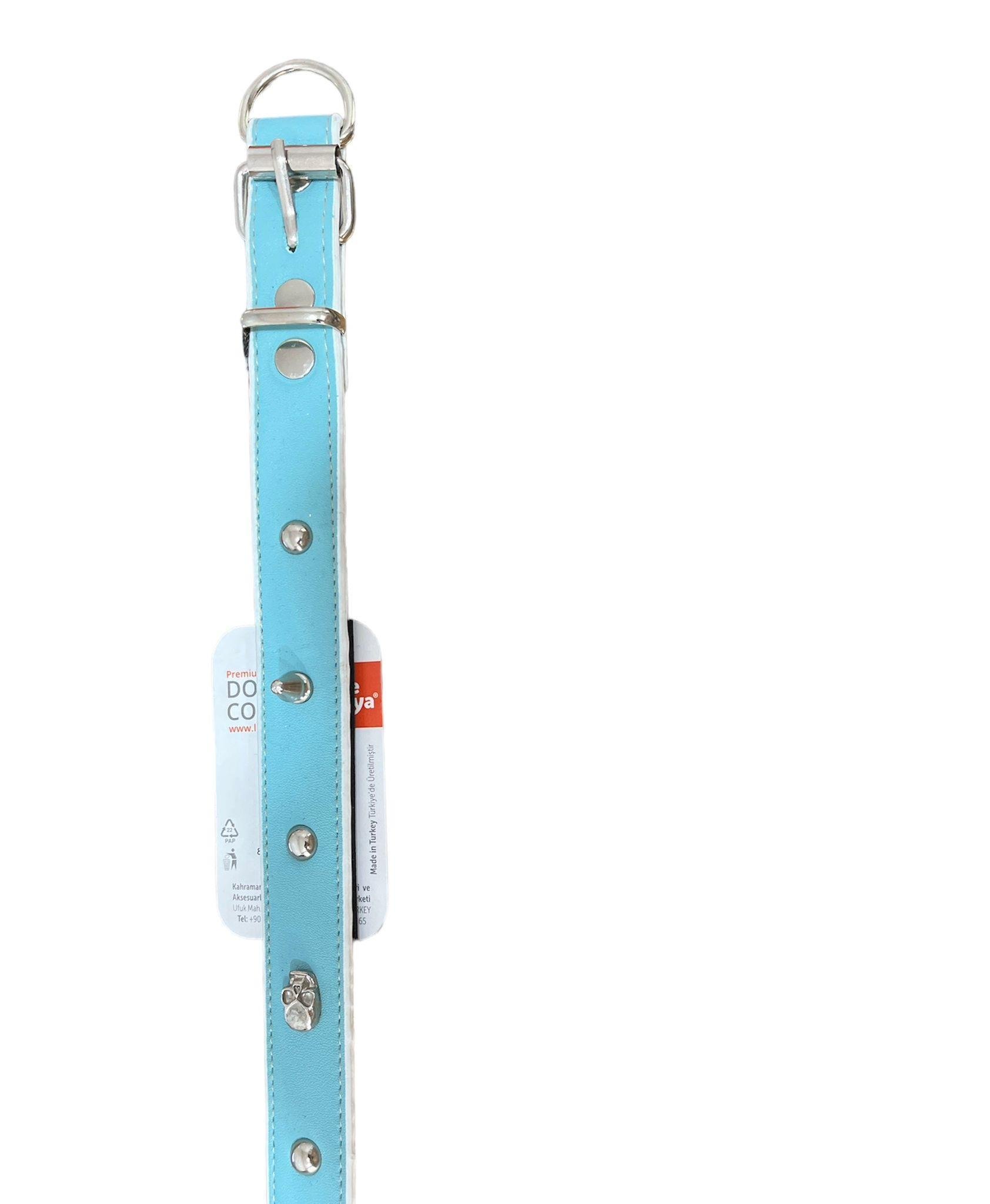 Glipet Rivetli ve Kuru Kafalı Yumuşak Doku Köpek Boyun Tasması Turkuaz 2.5x50 Cm