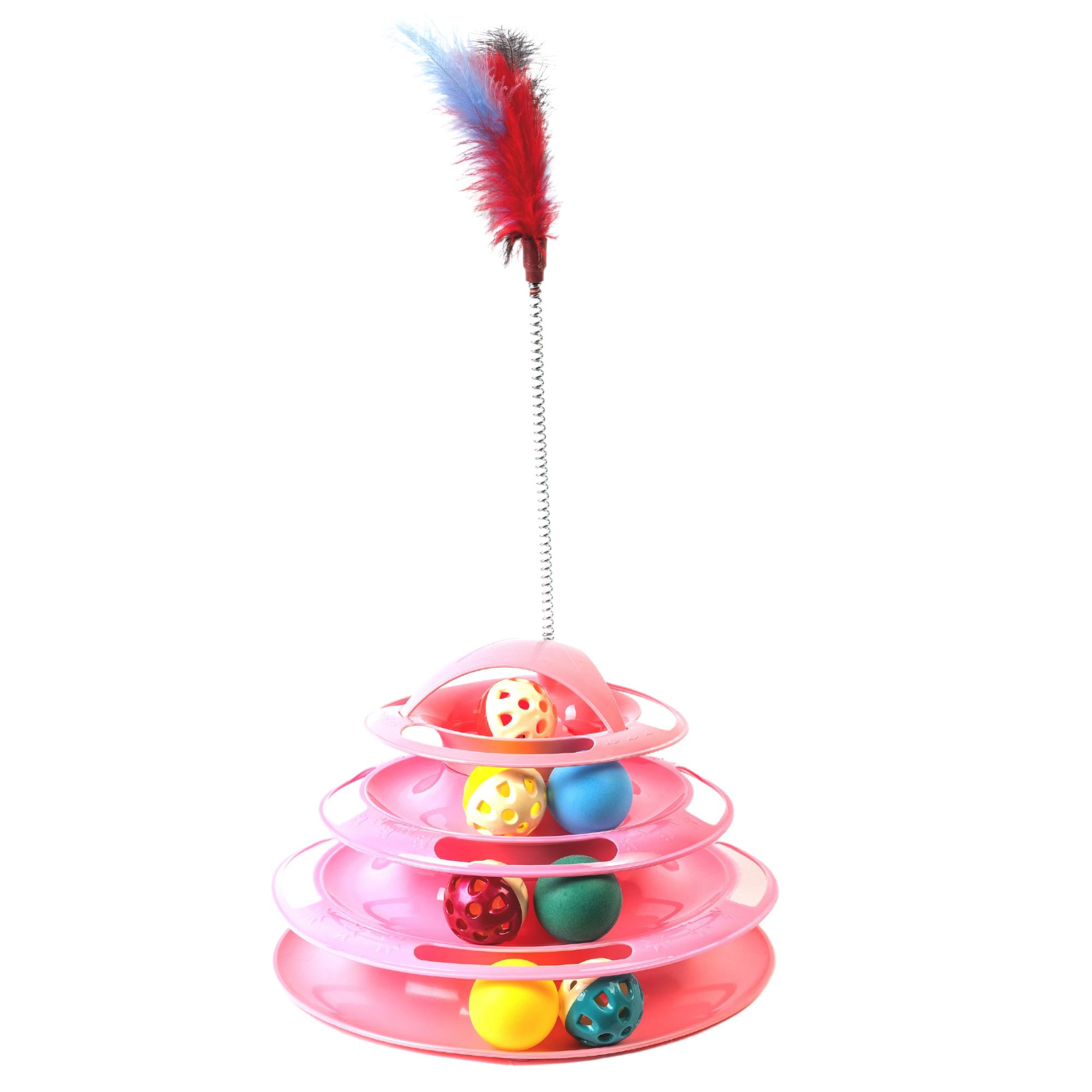 Glipet Tower of Tracks 4 Katlı 7 Toplu ve Tüylü Yuvarlak Kedi Oyuncağı 24 x 13 Cm Pembe