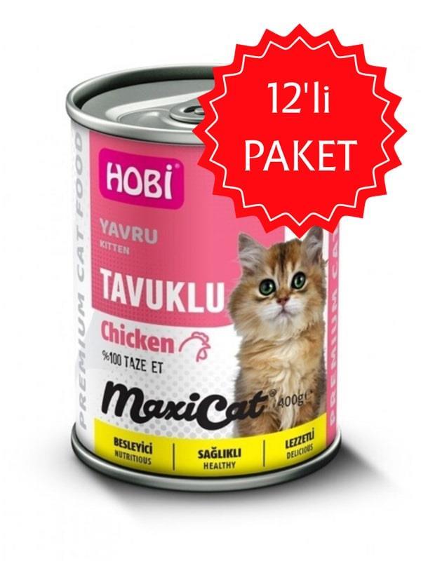 Hobi Maxicat Tavuklu Yavru Kedi Konservesi 400 gr 12'li Paket