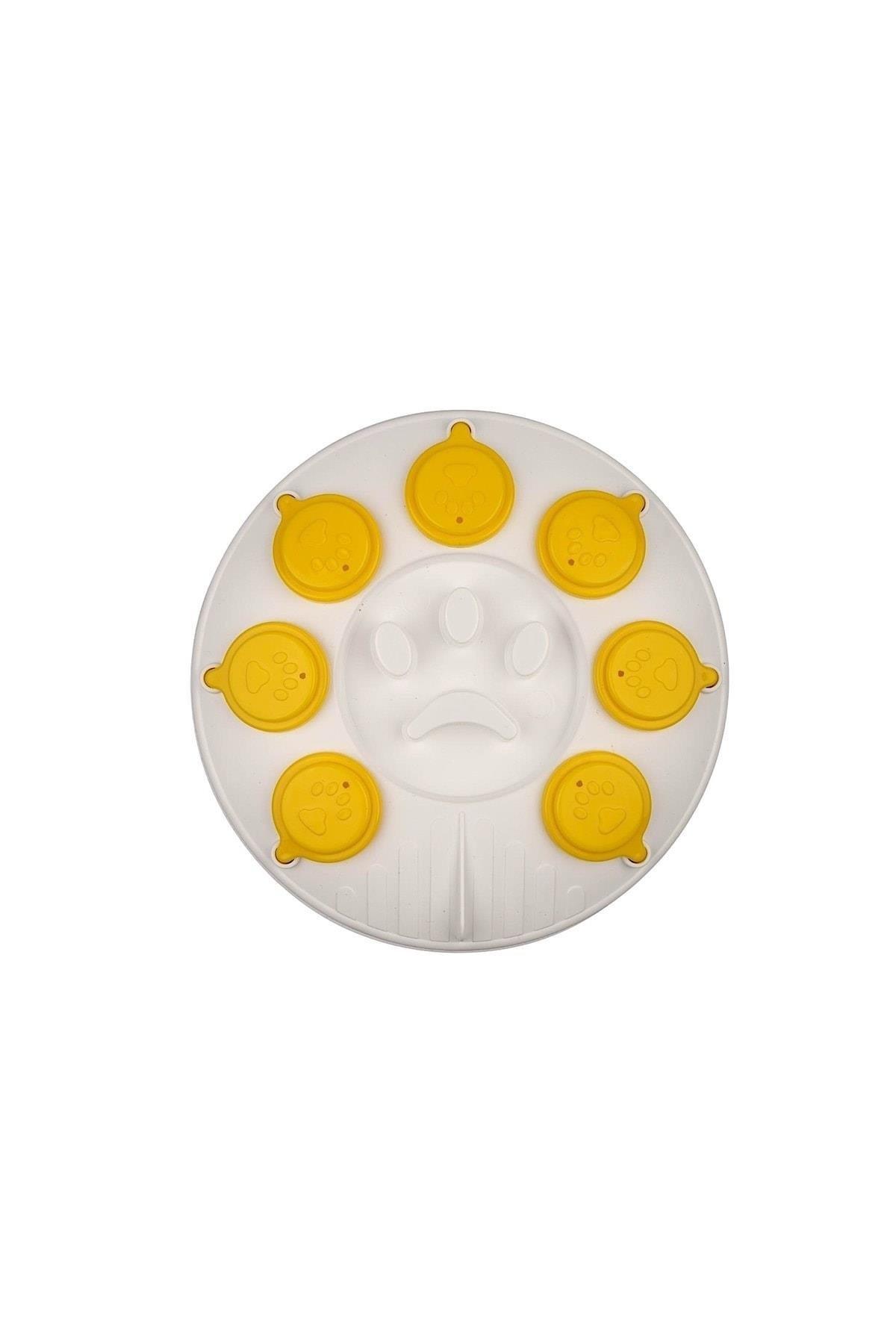 Kedi Köpek Bulmacası ve Yavaş Yeme Mama kabı Beyaz-Sarı