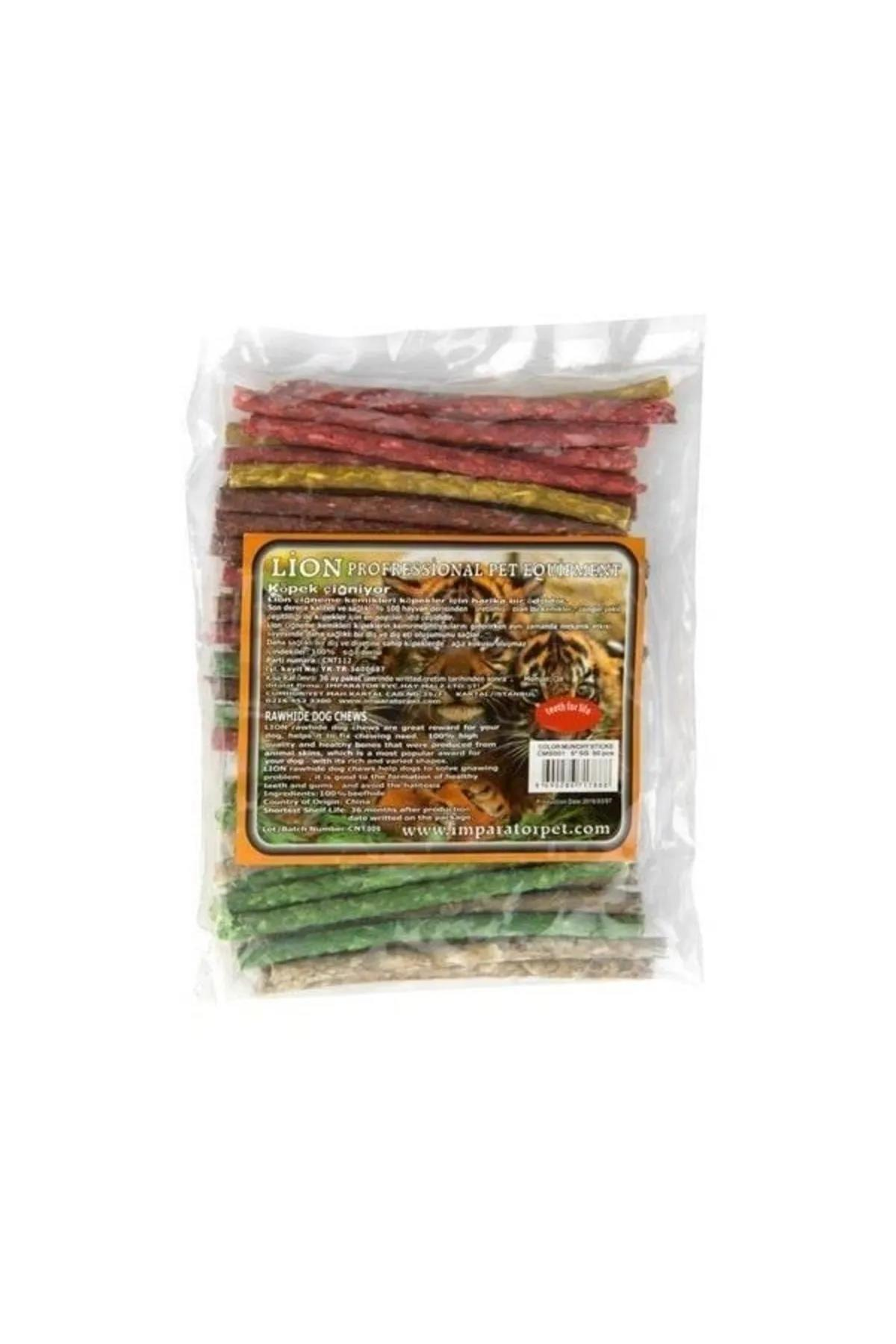 Lion Renkli Munchy Çubuk 5-6gr 50 Adet Sığır Derisi Kemik Köpek Ödül