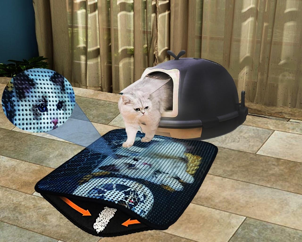 Miapet Elekli Desenli Kedi Tuvalet Önü Paspası 60 x 45 cm Balık Ağı