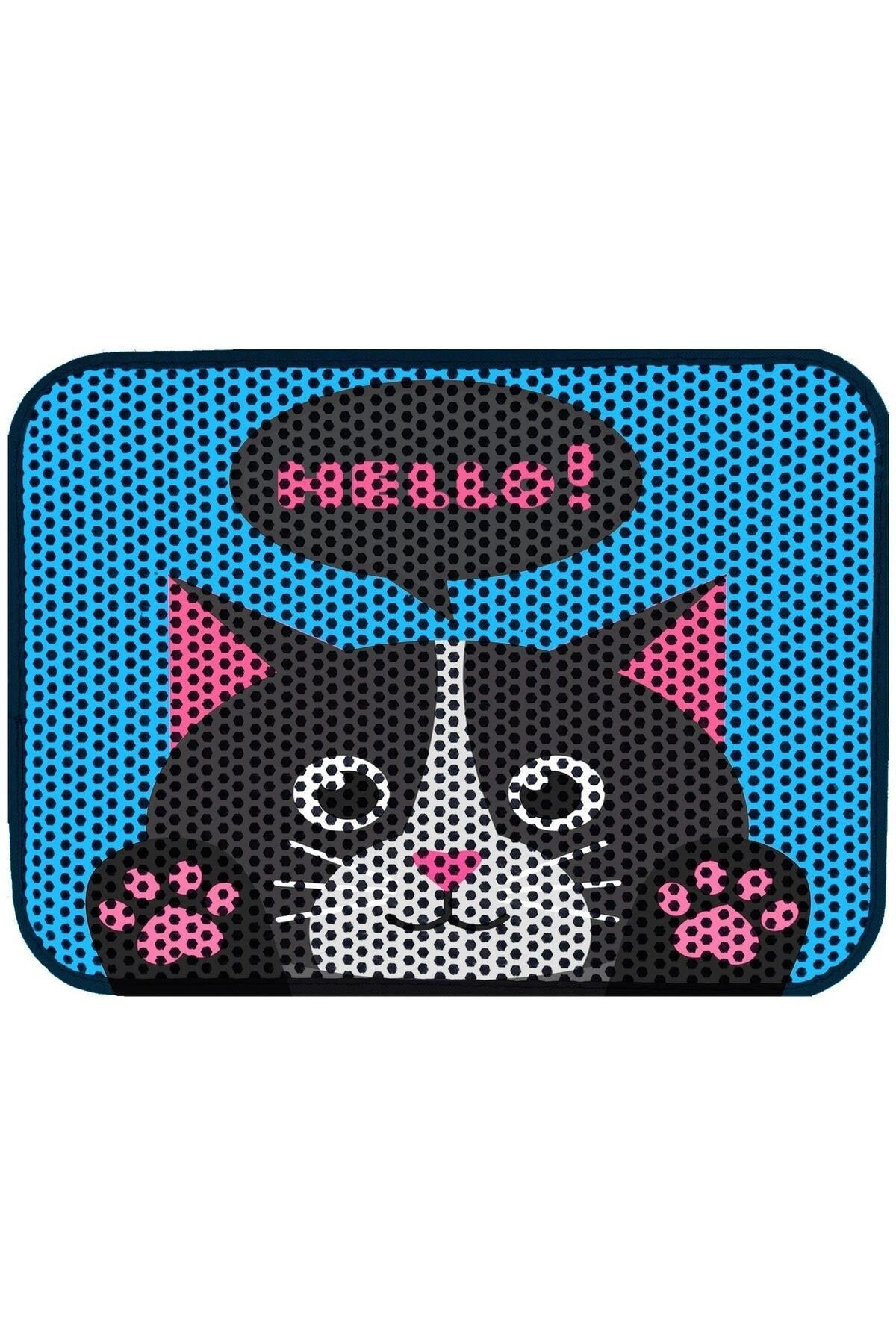 Miapet Elekli Desenli Kedi Tuvalet Önü Paspası 60 x 45 cm Hello Black