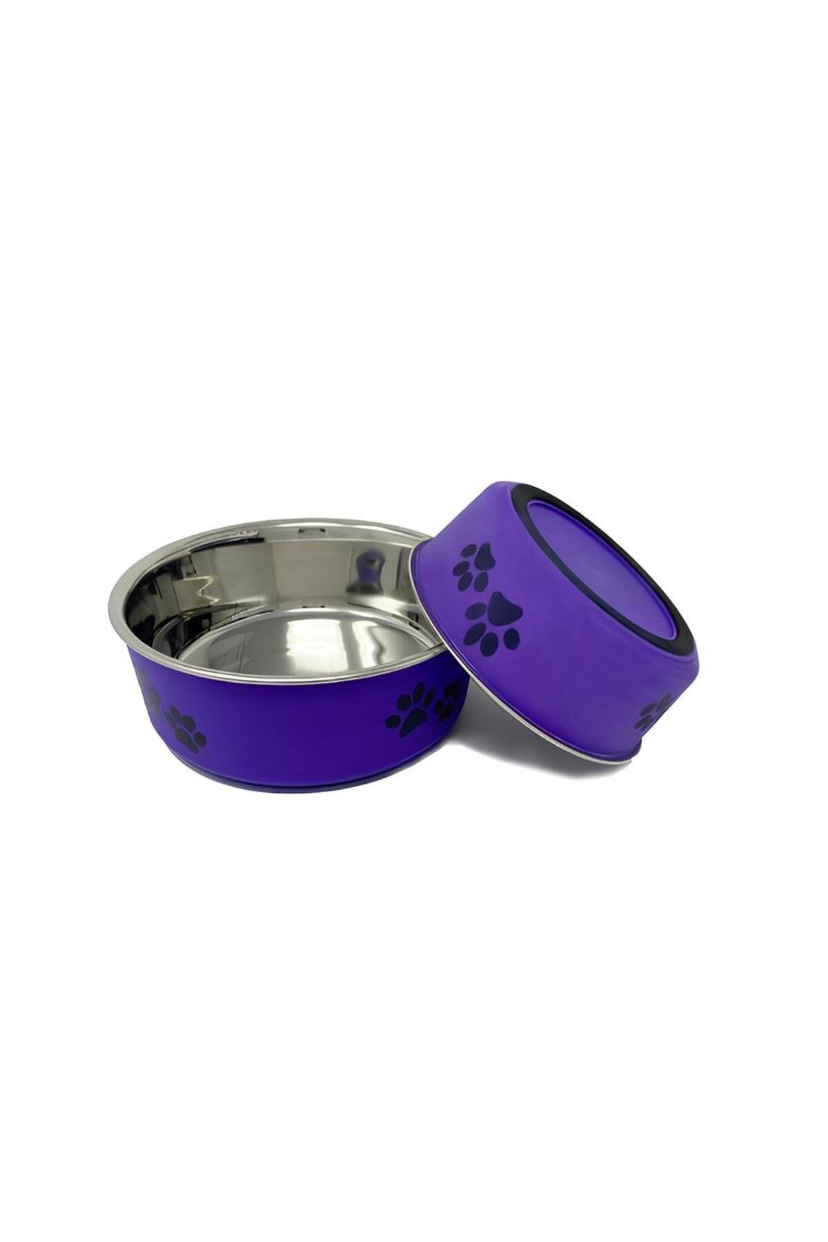 Oripet Kedi Köpek Mama ve Su Kabı Pati Desenli Mor 12cm 300 ml