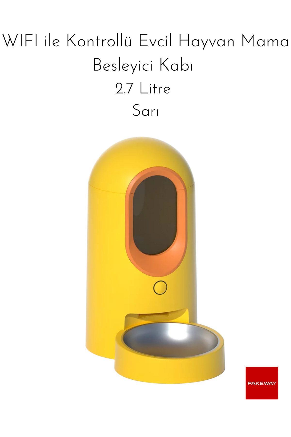 PAKEWAY Wıfı Ile Kontrollü Evcil Hayvan Mama Besleyici Kabı 2.7 Litre -Sarı