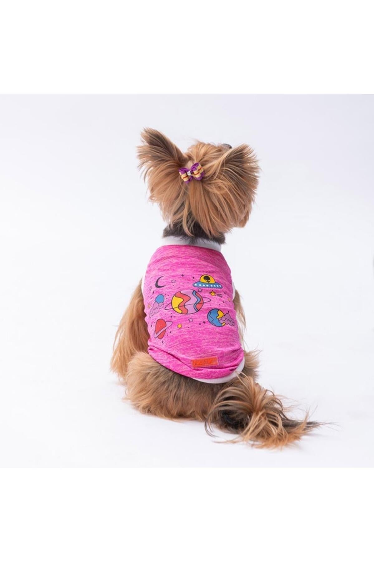 Pawstar Fuşya Space Time Kedi Köpek Tişörtü - Kedi Köpek Kıyafeti M