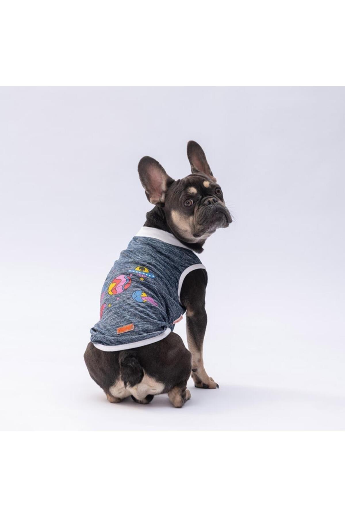 Pawstar Lacivert Space Time Kedi Köpek Tişörtü - Kedi Köpek Kıyafeti L