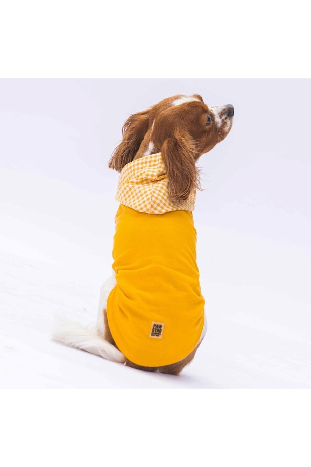 Pawstar Sarı Gingham Kapşonlu Kedi Köpek Tişörtü Kedi Köpek Kıyafeti S