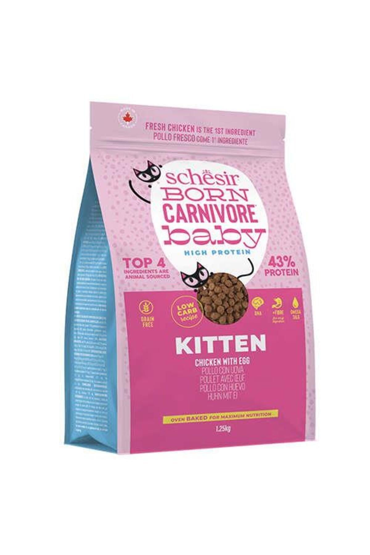 Schesir Born Carnivore Baby Tavuklu ve Yumurtalı Tahılsız Yavru Kedi Maması 1,25 Kg
