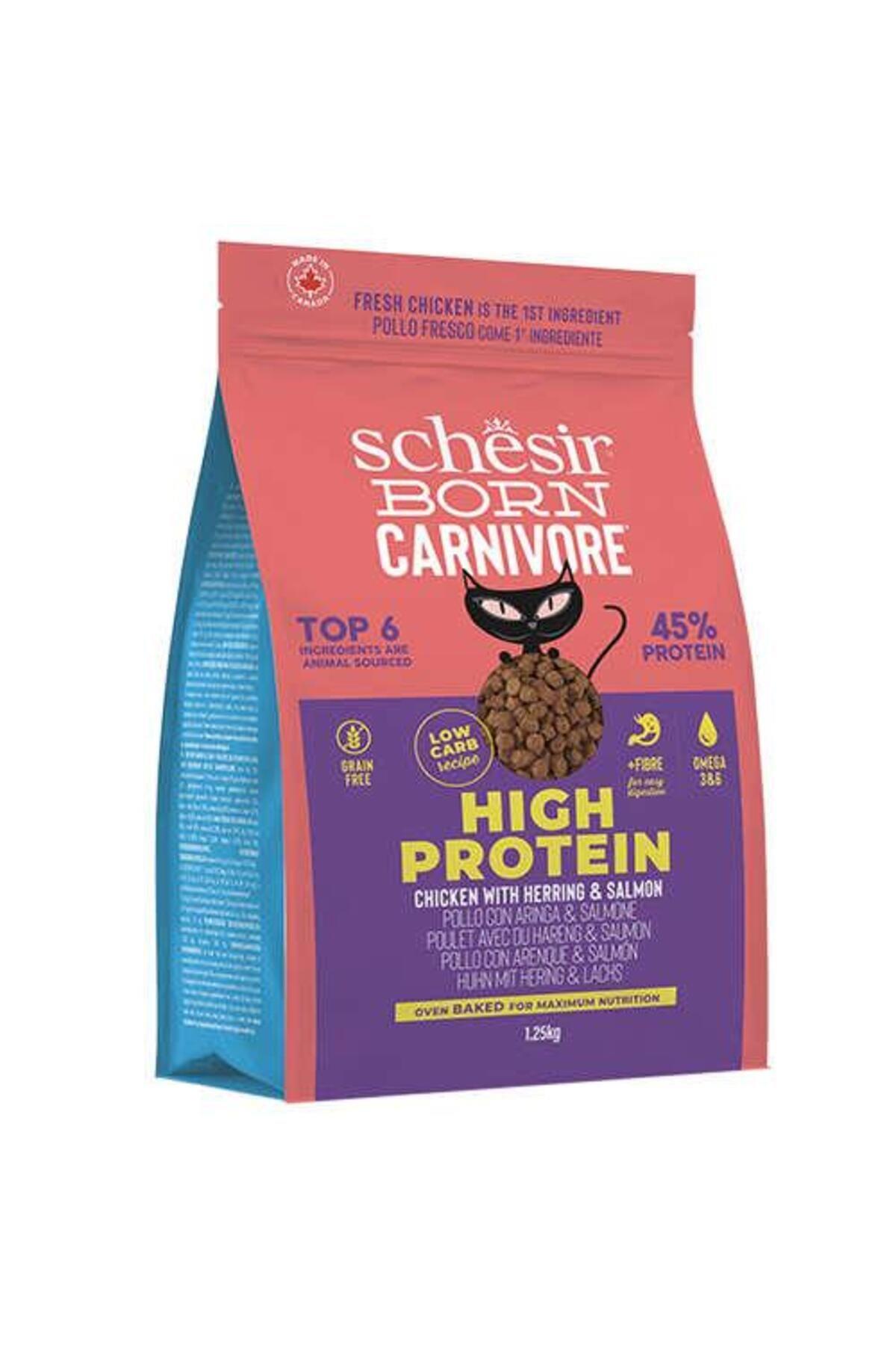 Schesir Born Carnivore Tavuklu Somonlu ve Ringa Balıklı Tahılsız Kedi Maması 1,25 Kg