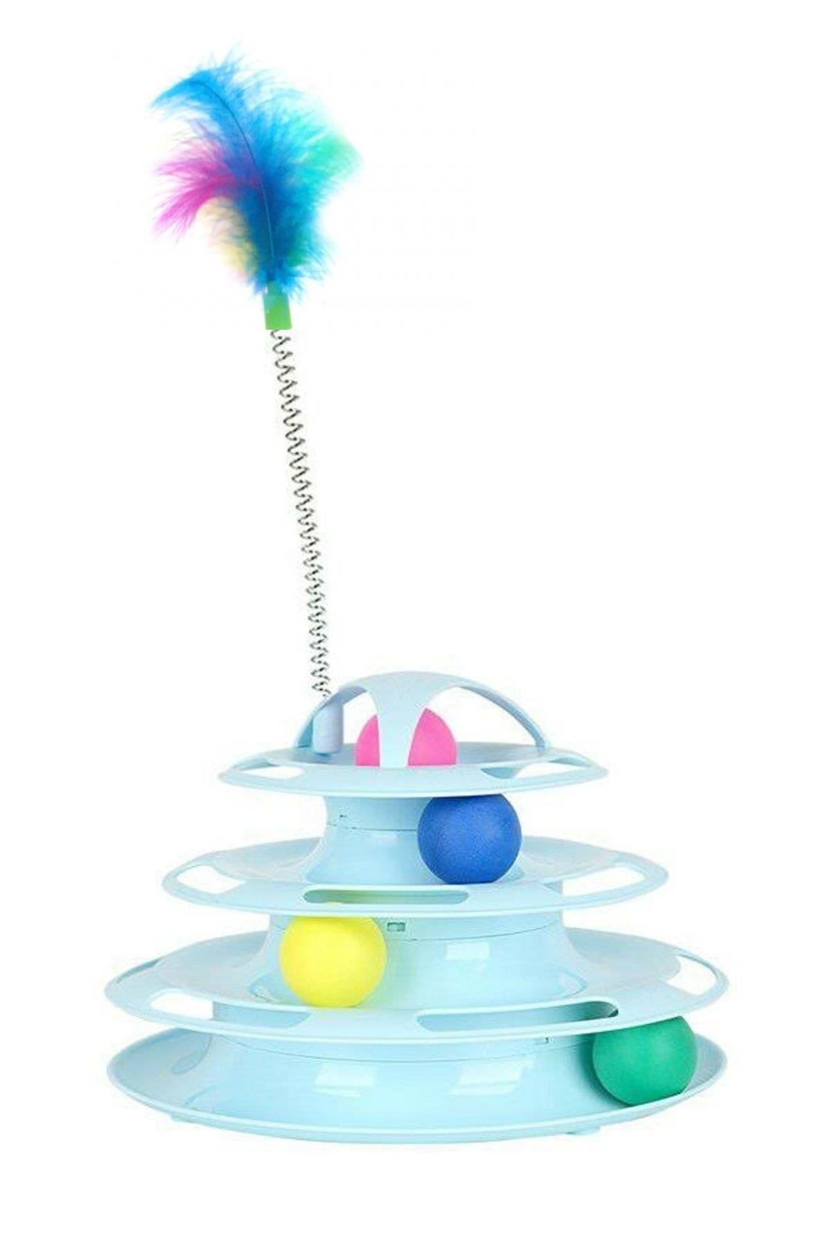 Tower of Tracks 4 Katlı Tüylü Yuvarlak Kedi Oyuncağı 24 x 13 Cm Turkuaz