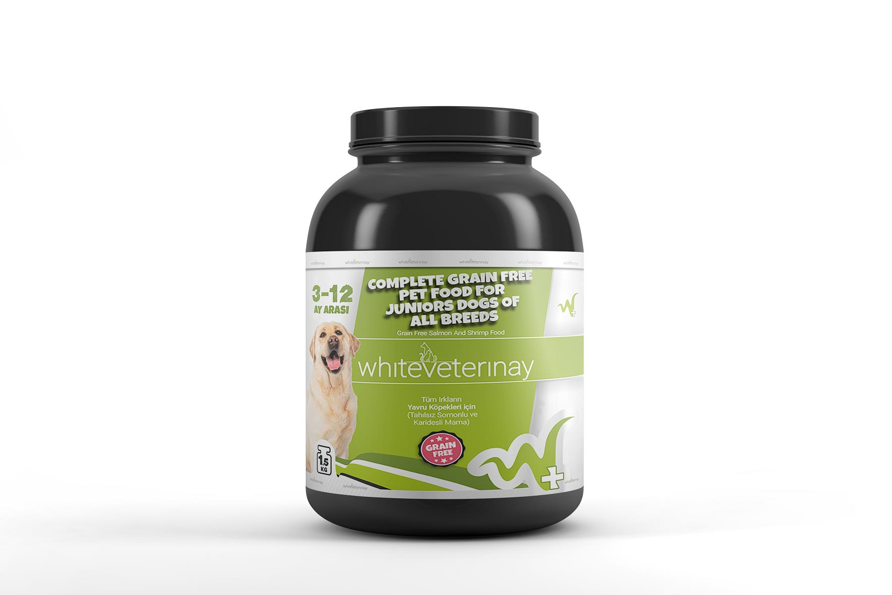 WhiteVeterinay Tahılsız Yavru Tüm Irklar için Somonlu ve Karidesli Köpek Maması 1.5 kg