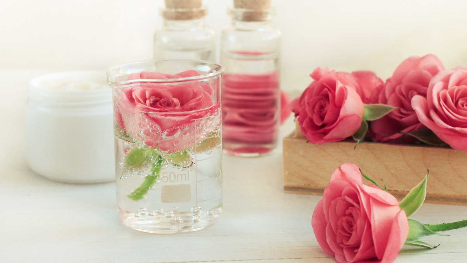 Розовая вода в пробирке
