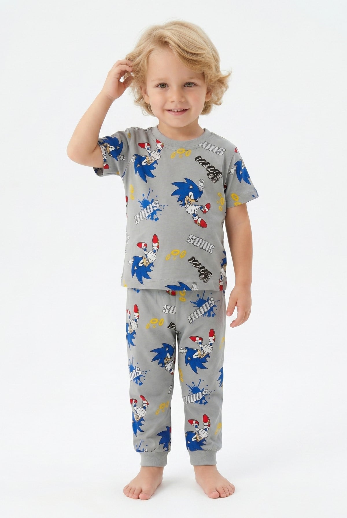 Erkek Bebek Baskılı %100 Pamuk Süprem Kumaş Kısa Kollu Pijama Takımı