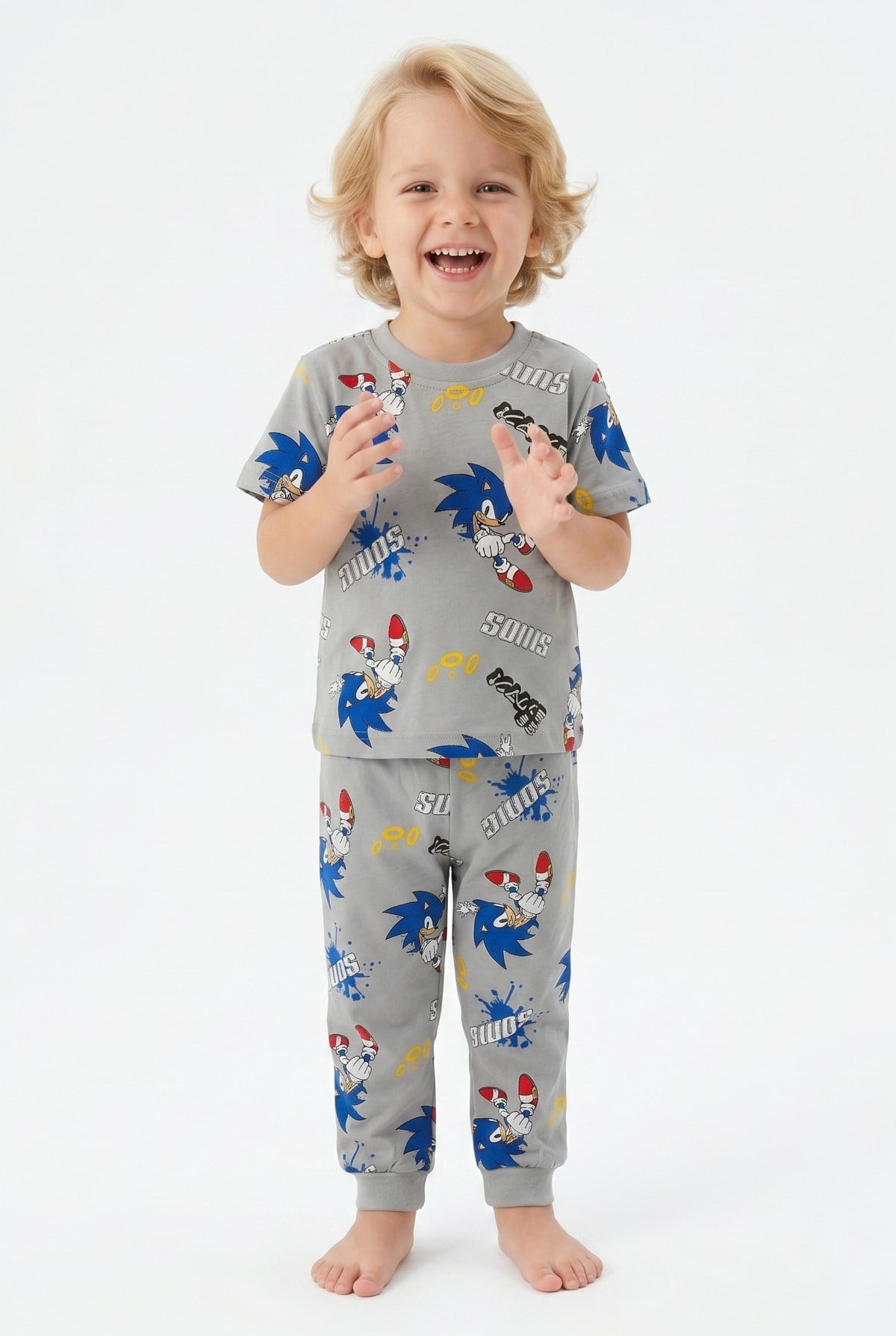 Erkek Bebek Baskılı %100 Pamuk Süprem Kumaş Kısa Kollu Pijama Takımı