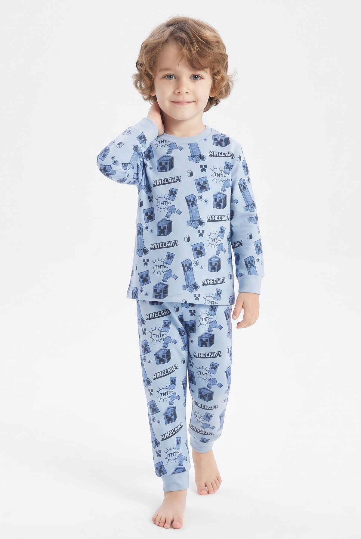 Erkek Bebek Karakter Baskılı %100 Pamuk Süprem Kumaş Reaktif Boyama Uzun Kollu Pijama Takımı