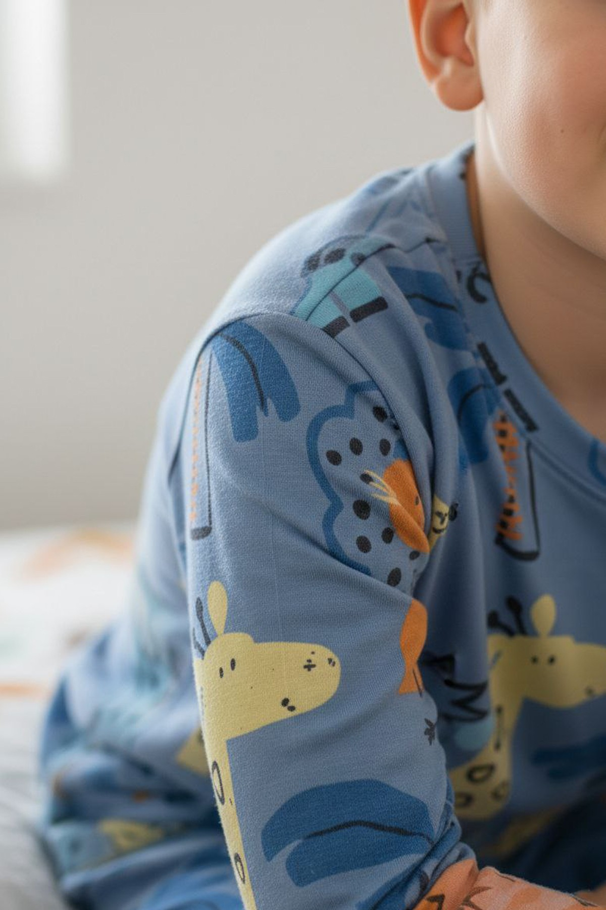 Erkek Çocuk %100 Pamuktan Üretilmiş Eğlenceli Hayvan Desenli Pijama Takımı