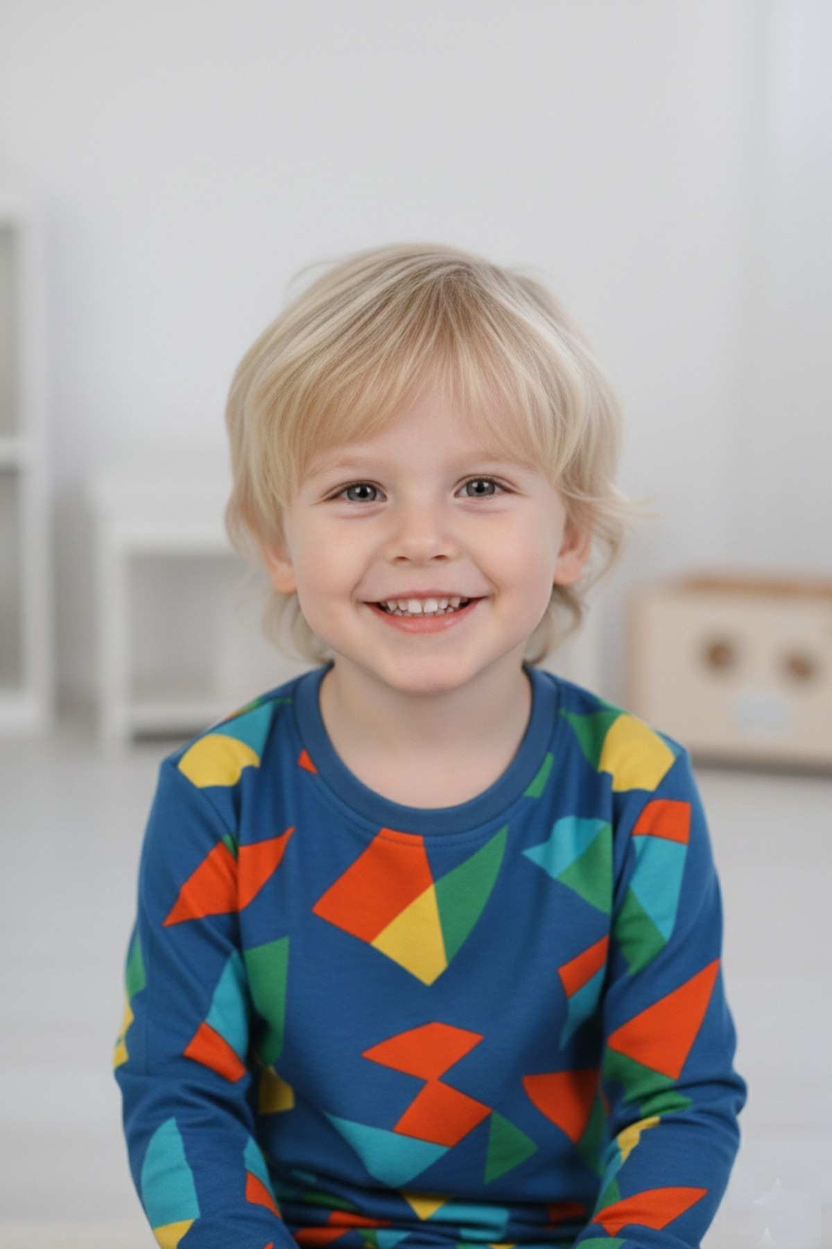 Erkek Çocuk Geometrik Desen %100 Pamuk Reaktif Boyalı Süprem Kumaş Uzun Kollu Pijama Takımı