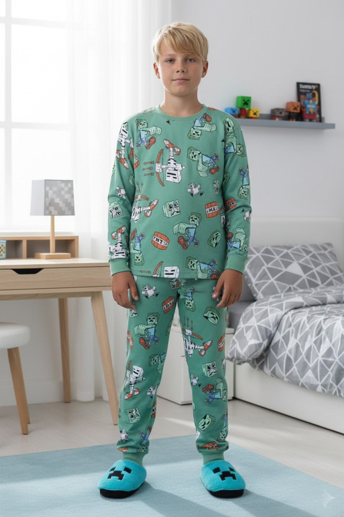 Garson Erkek Çocuk Desenli %100 Pamuk Reaktif Boyalı İnterlok Kumaş Uzun Kollu Pijama Takımı