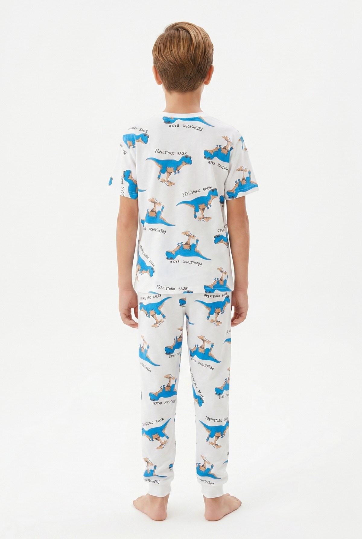 Garson Erkek Çocuk Dinozor Desenli %100 Pamuk Süprem Kumaş Kısa Kollu  Pijama Takımı