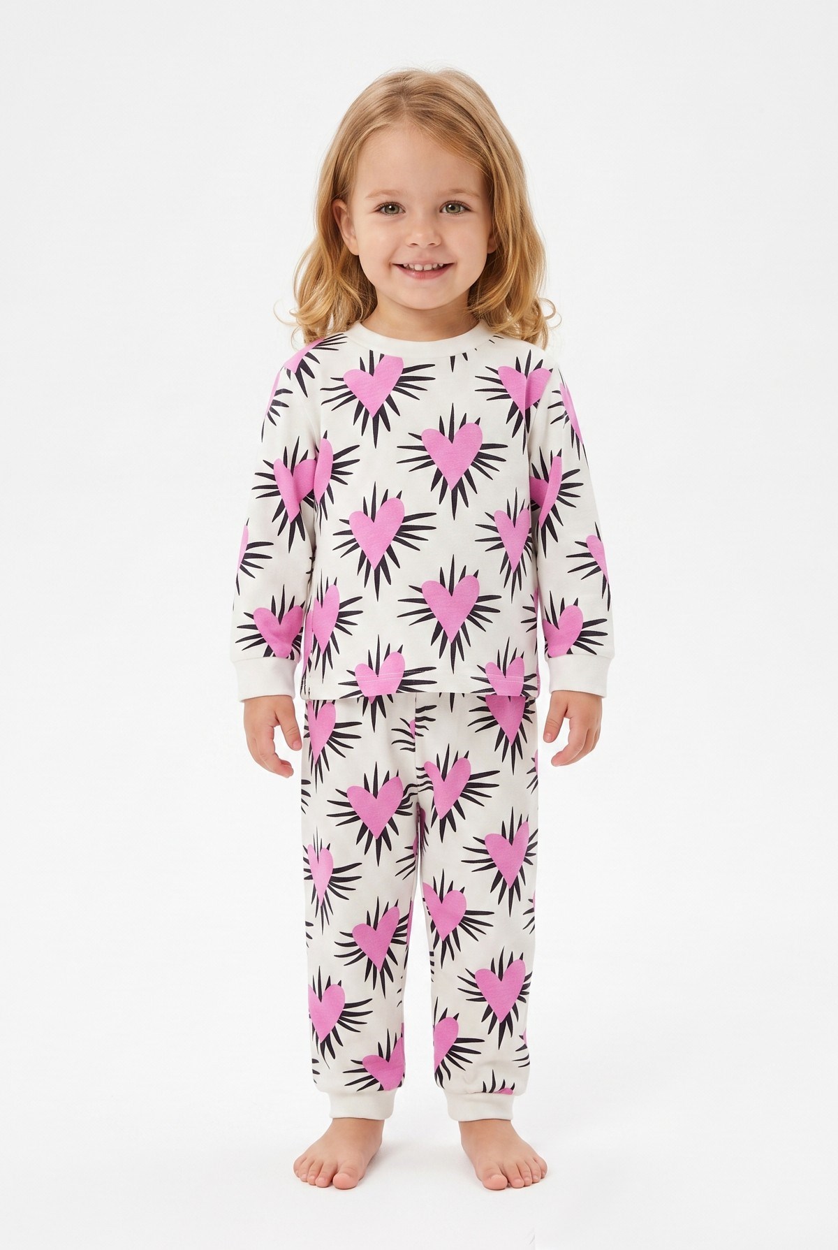 Kız Bebek Baskılı  %100 Pamuk Süprem Kumaş Reaktif Boyama Uzun Kollu Pijama Takımı