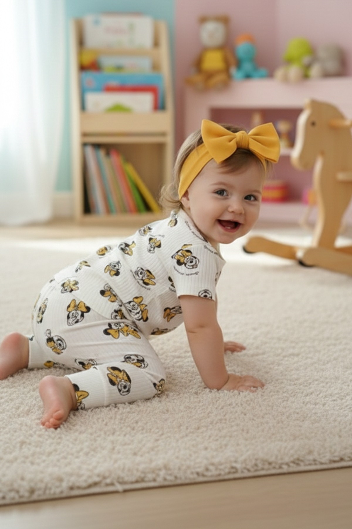 Kız Bebek Baskılı %100 Pamuk Reaktif Boyalı İnterlok Kumaş Kısa Kollu Pijama Takımı