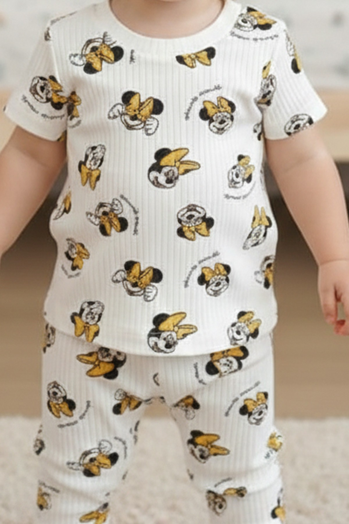 Kız Bebek Baskılı %100 Pamuk Reaktif Boyalı İnterlok Kumaş Kısa Kollu Pijama Takımı