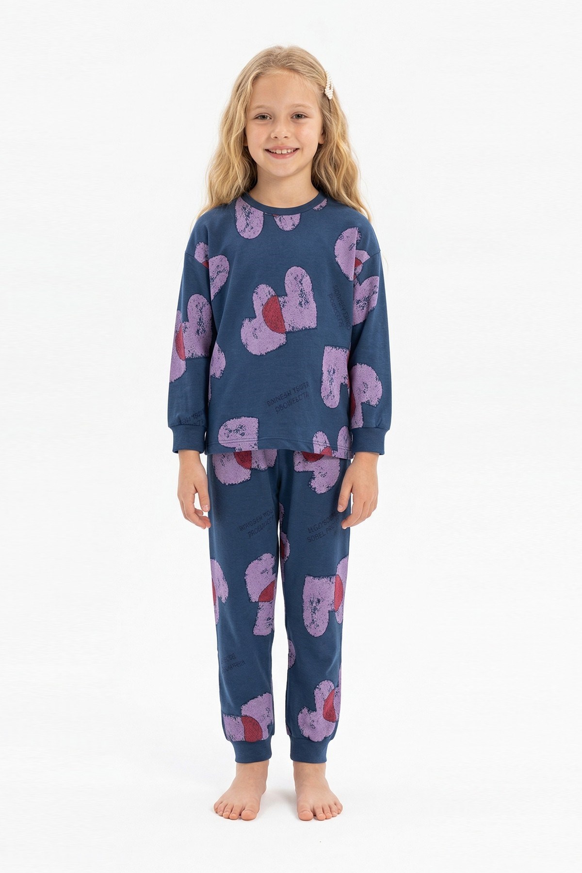 Kız Çocuk Baskılı %100 Pamuk Reaktif Boyalı Süprem Kumaş Uzun Kollu Pijama Takımı