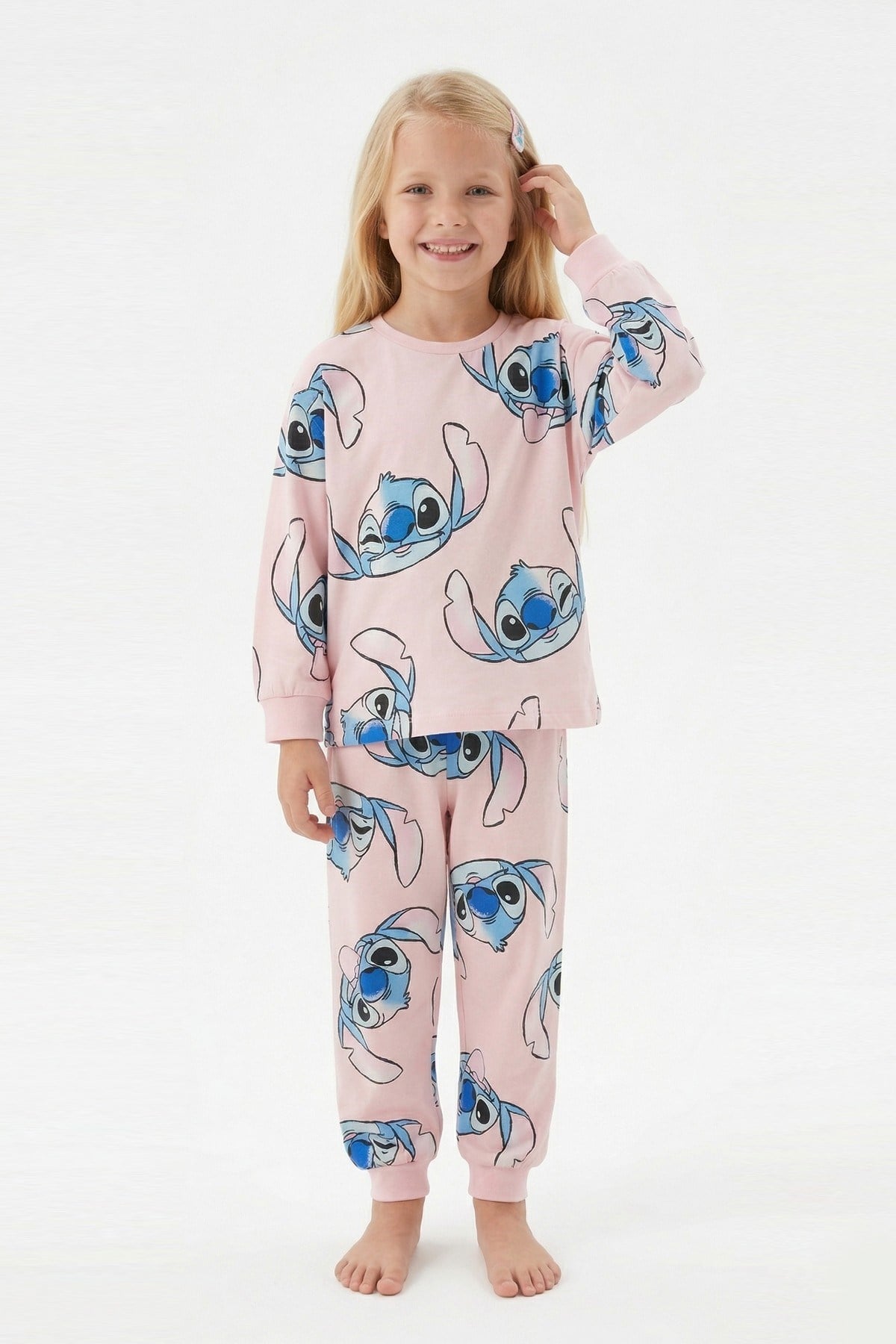 Kız Çocuk Baskılı %100 Pamuk Reaktif Boyalı Süprem Kumaş Uzun Kollu Pijama Takımı