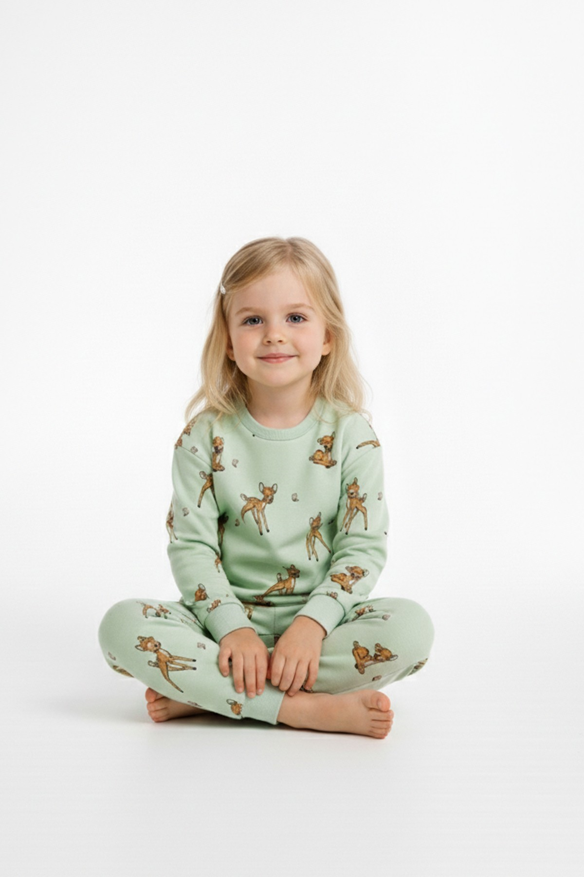 Kız Çocuk Baskılı %100 Pamuk Reaktif Boyalı Süprem Kumaş Uzun Kollu Pijama Takımı