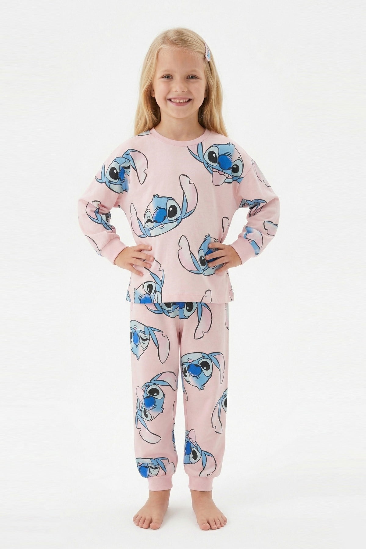 Kız Çocuk Baskılı %100 Pamuk Reaktif Boyalı Süprem Kumaş Uzun Kollu Pijama Takımı