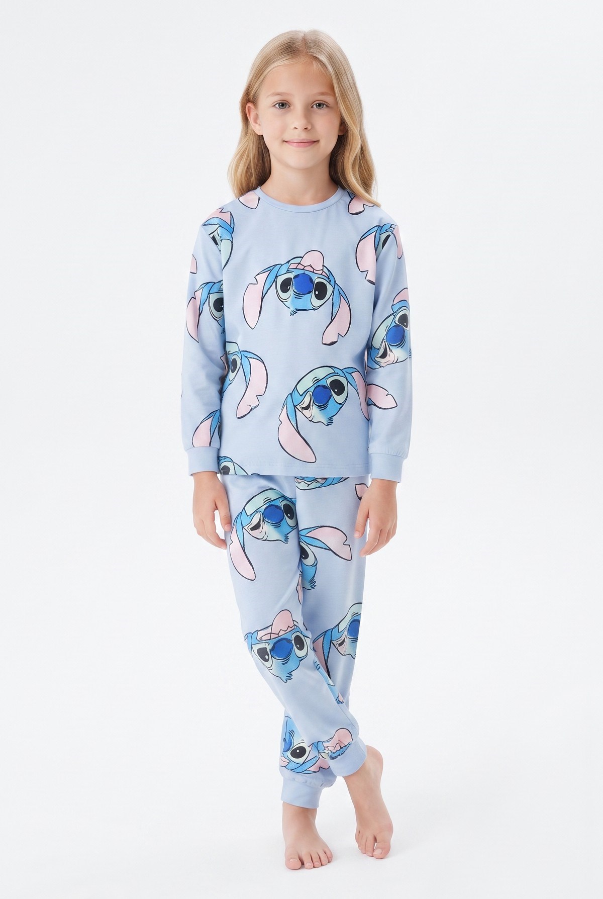 Kız Çocuk Baskılı %100 Pamuk Reaktif Boyalı Süprem Kumaş Uzun Kollu Pijama Takımı