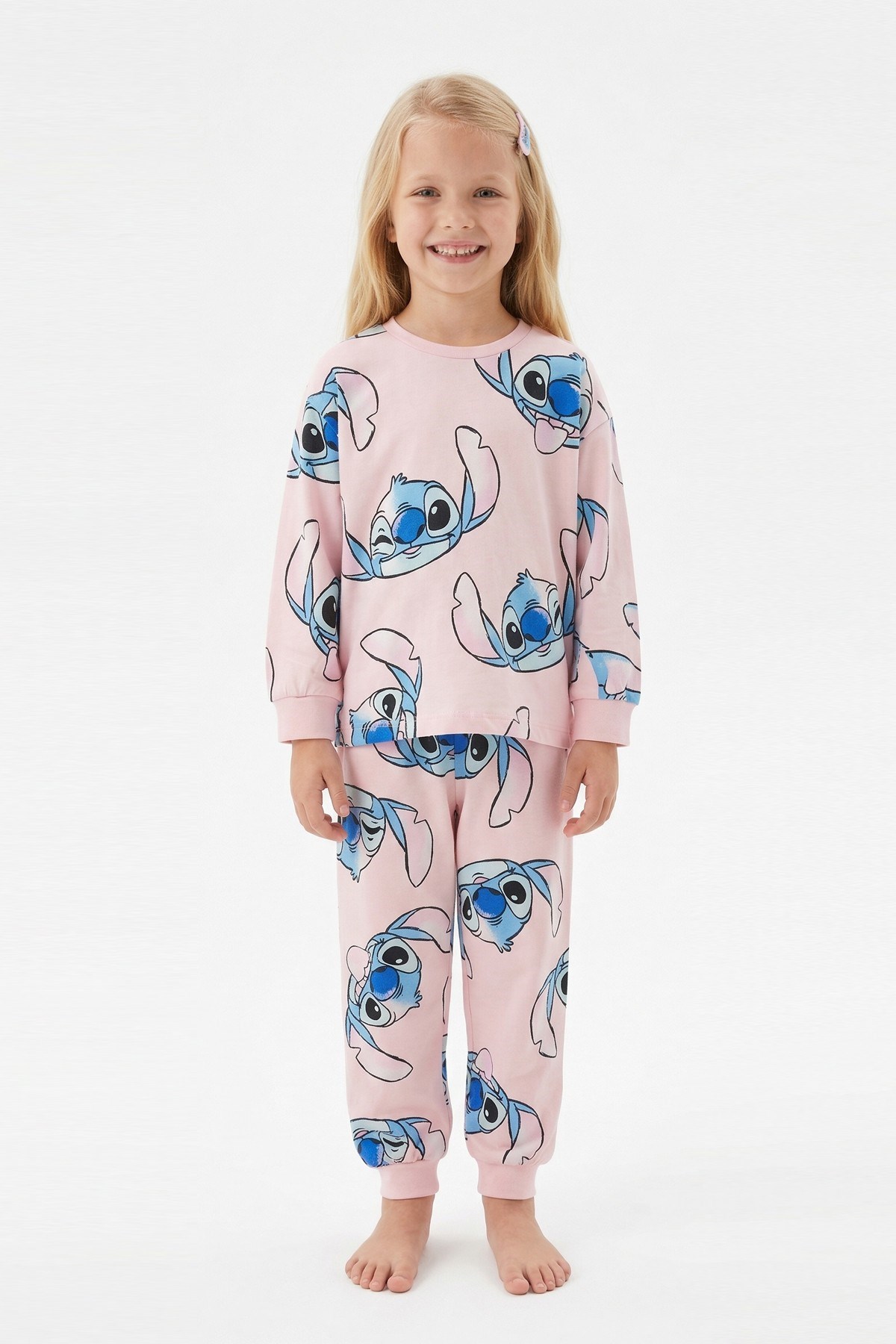 Kız Çocuk Baskılı %100 Pamuk Reaktif Boyalı Süprem Kumaş Uzun Kollu Pijama Takımı