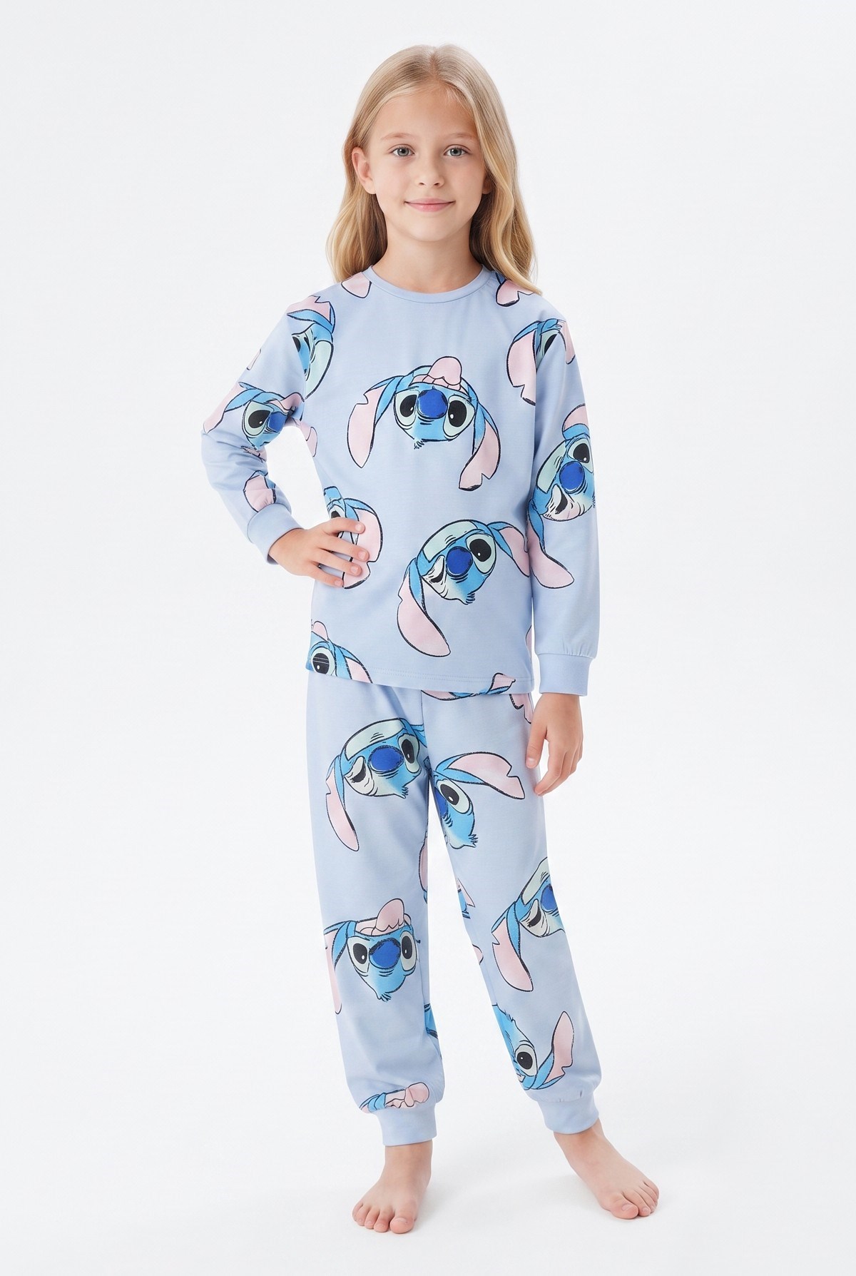 Kız Çocuk Baskılı %100 Pamuk Reaktif Boyalı Süprem Kumaş Uzun Kollu Pijama Takımı