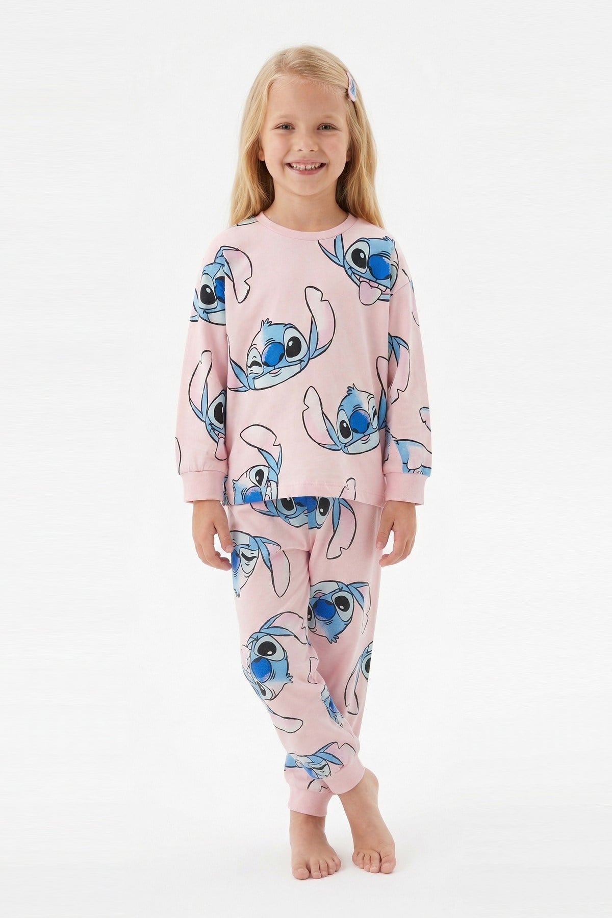 Kız Çocuk Baskılı %100 Pamuk Reaktif Boyalı Süprem Kumaş Uzun Kollu Pijama Takımı