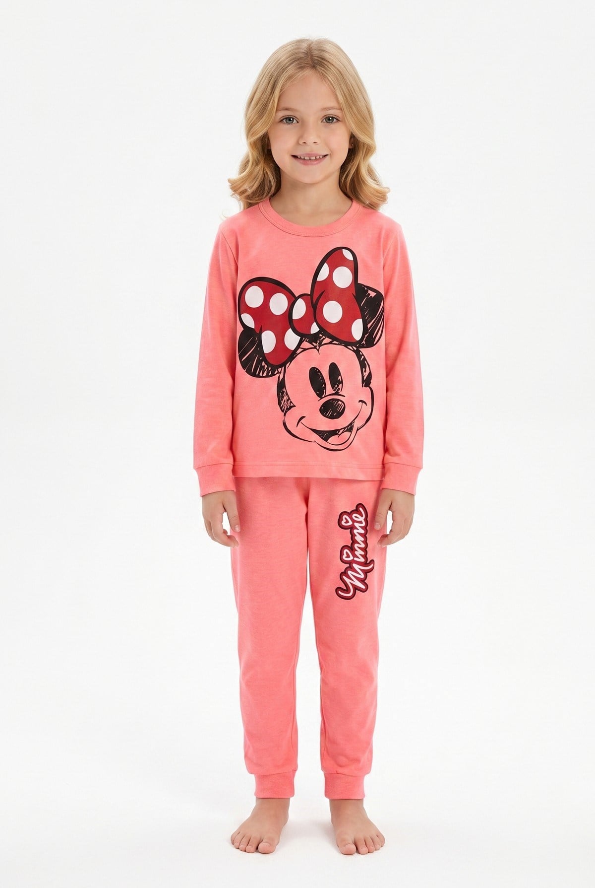 Kız Çocuk Karakter Baskılı %100 Pamuk Süprem Kumaş Uzun Kollu Pijama Takımı