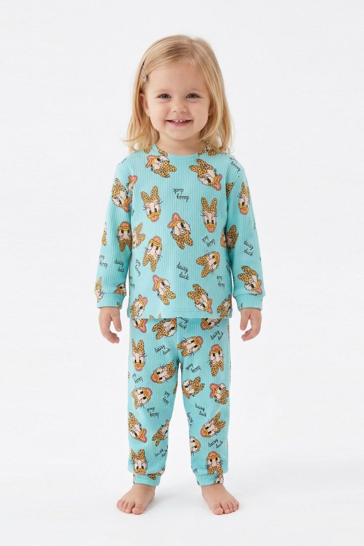 Bebek  Ördek Figürlü ve Leopar Fiyonk Desenli %100 Pamuk İnterlok Kumaş Kısa Kollu Pijama Takımı