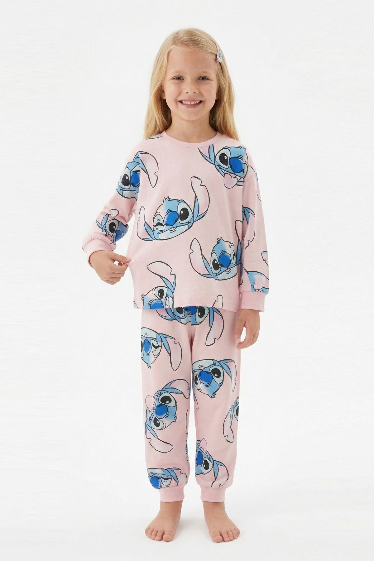 Kız Çocuk %100 Pamuk Reaktif Boyalı Süprem Kumaş Uzun Kollu Pijama Takımı