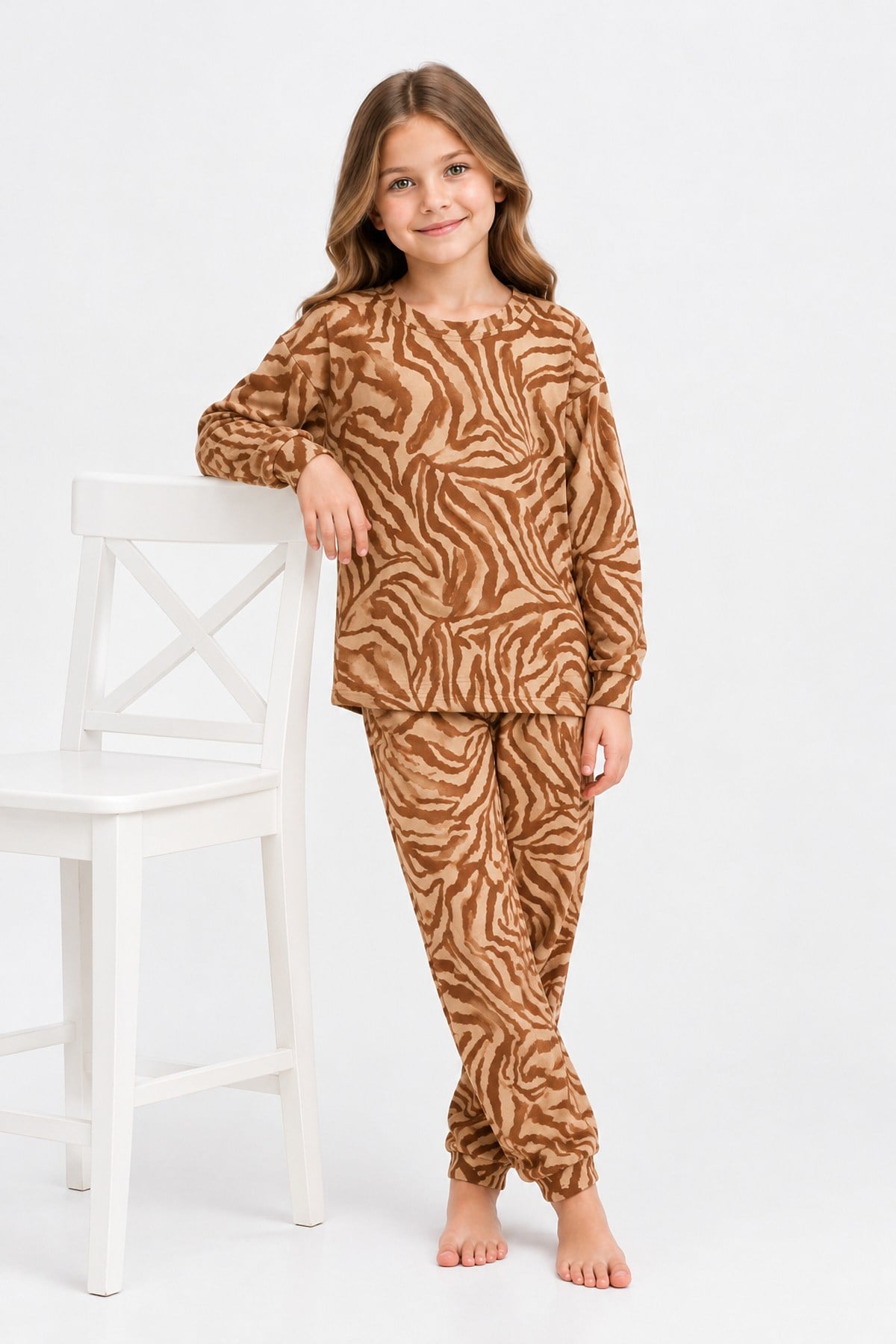 Kız Çocuk Baskılı %100 Pamuk Reaktif Boyalı Süprem Kumaş Uzun Kollu Pijama Takımı