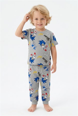 Erkek Bebek Baskılı %100 Pamuk Süprem Kumaş Kısa Kollu Pijama Takımı