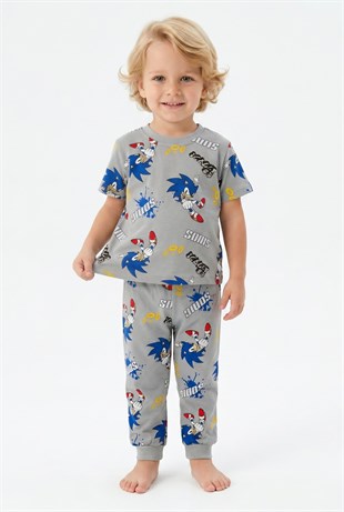 Erkek Bebek Baskılı %100 Pamuk Süprem Kumaş Kısa Kollu Pijama Takımı
